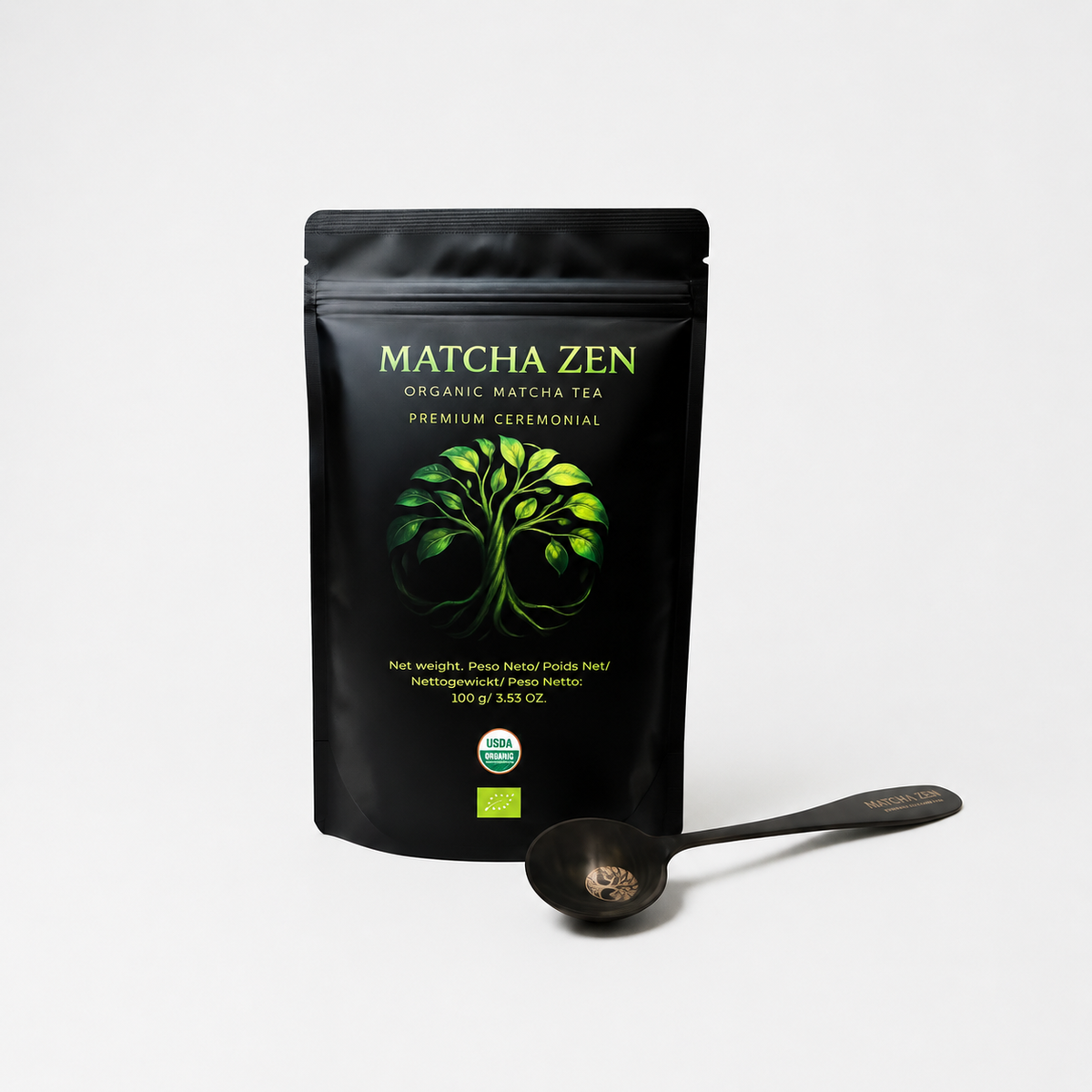 Pack Té Matcha Ceremonial Ecológico 100g + Cuchara Medidora Acero Inox | Matcha Zen