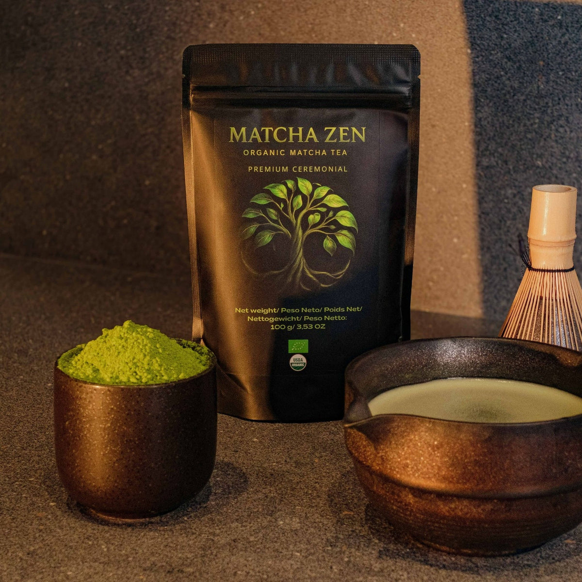 Pack Té Matcha Ceremonial Ecológico 100g + Cuchara Medidora Acero Inox | Matcha Zen